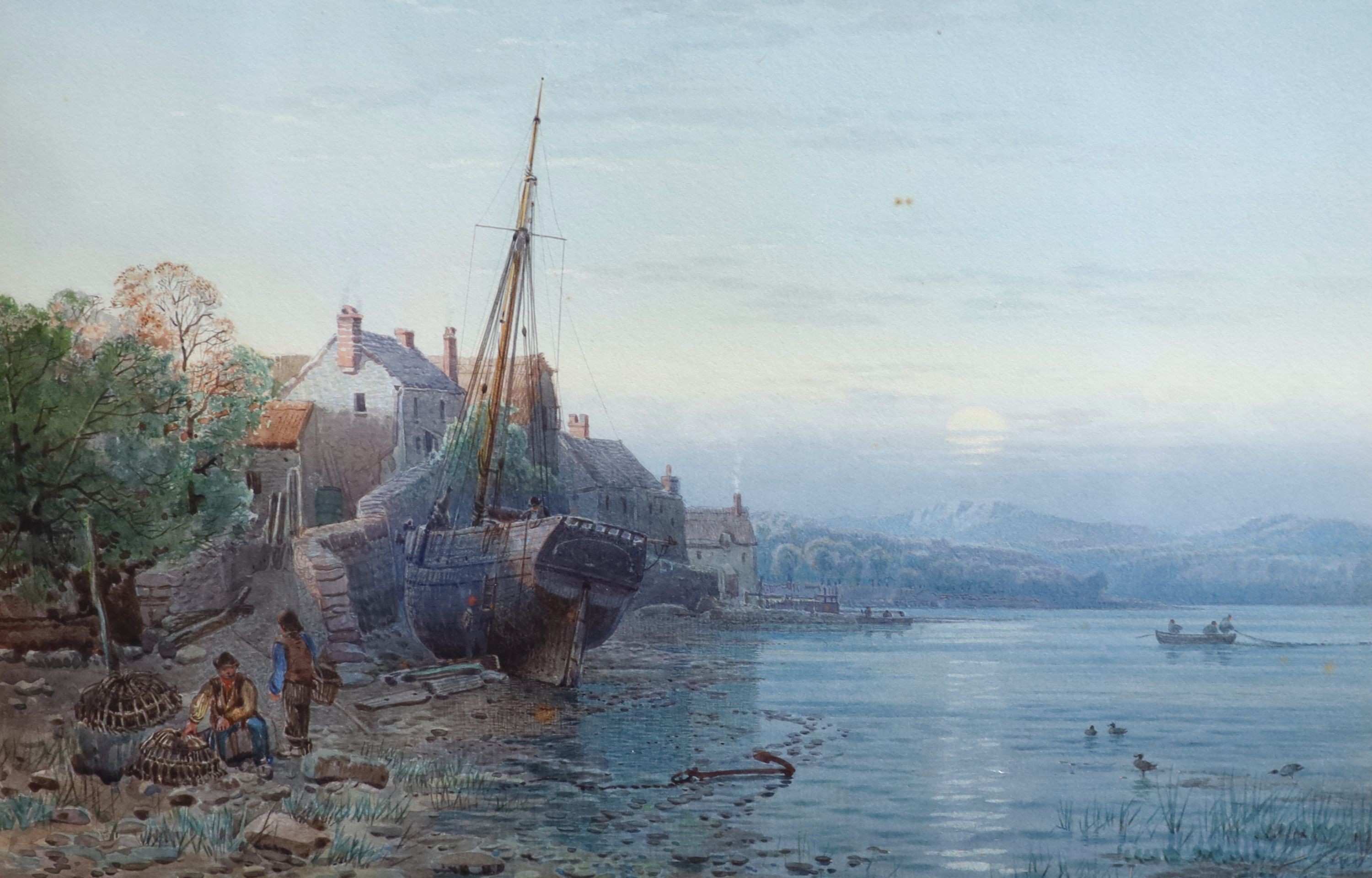 George Wolfe (1834-1890), Dittisham in the dark, Watercolour, 24 x 35cm.